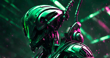 Abstract futuristic dark cyborg background. Evil robot conceptの素材