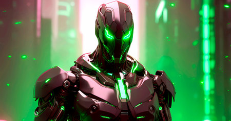 Abstract futuristic dark cyborg background. Evil robot conceptの素材