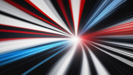 Abstract colorful ray lines speed motion on black background. Multicolored light textureの素材