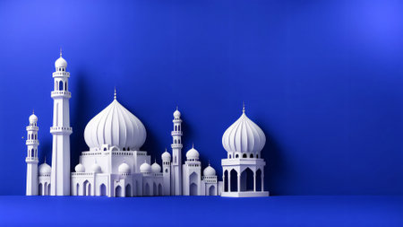 3d lantern with mosque and banneroud in elegant color background. East style banner conceptの素材