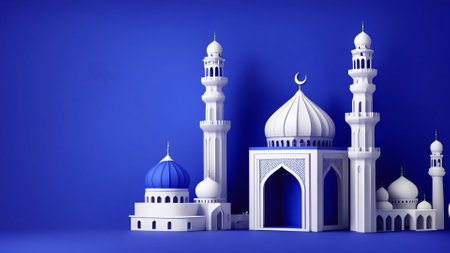 3d lantern with mosque and banneroud in elegant color background. East style banner conceptの素材