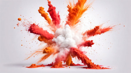 A striking ink explosion captured in mid-air, spreading intricate details and textures against a clean white background. Perfect for creative designs, artistic projects, and abstract conceptsの素材