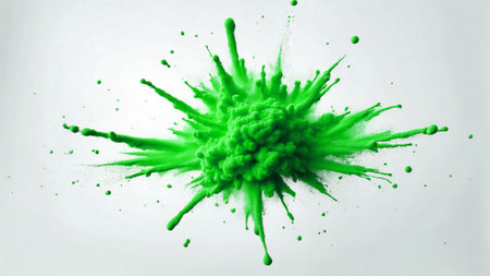 A striking ink explosion captured in mid-air, spreading intricate details and textures against a clean white background. Perfect for creative designs, artistic projects, and abstract conceptsの素材