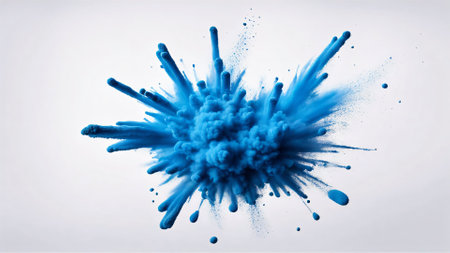 A striking ink explosion captured in mid-air, spreading intricate details and textures against a clean white background. Perfect for creative designs, artistic projects, and abstract conceptsの素材