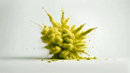 A striking ink explosion captured in mid-air, spreading intricate details and textures against a clean white background. Perfect for creative designs, artistic projects, and abstract conceptsの素材