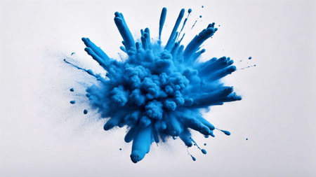 A striking ink explosion captured in mid-air, spreading intricate details and textures against a clean white background. Perfect for creative designs, artistic projects, and abstract conceptsの素材