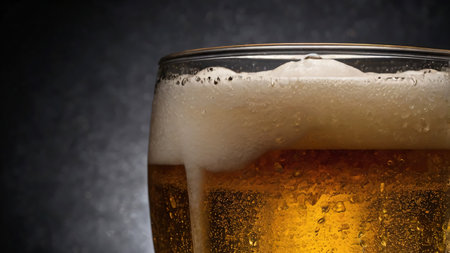 A refreshing glass of golden beer served in an intricately designed mug with a frothy foam top. The...