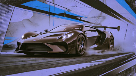 A stunning, high-speed racing car with an aggressive aerodynamic design, captured mid-drift in a...