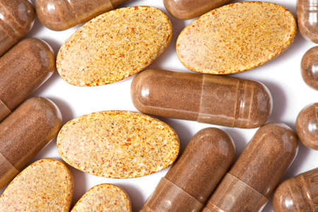 Medicinal pills piled up a bunch of closeup