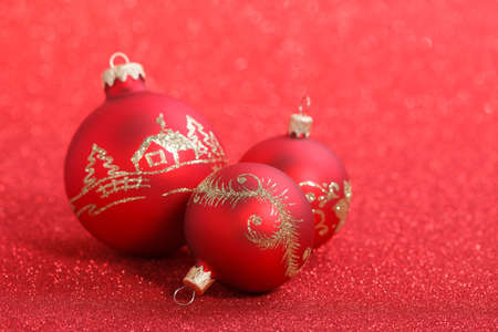 Christmas balls on a beautiful background with shallow depth of fieldの写真素材