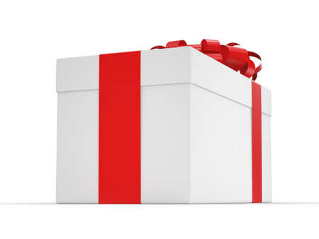 White gift box with red ribbon bowの写真素材