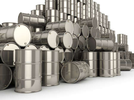 Shiny chrome barrels on a white backgroundの写真素材