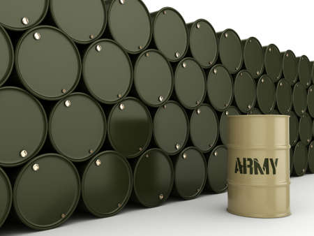 3D rendering several army khaki barrels with the inscription