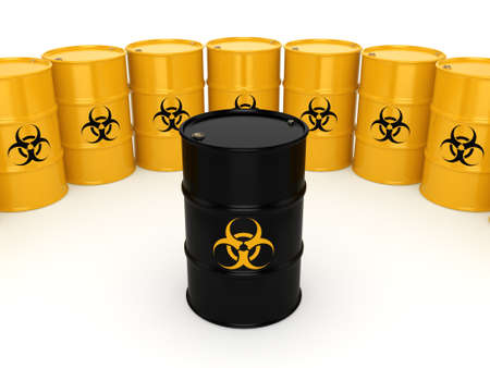 3D rendering yellow barrels with biologically hazardous materialsの写真素材