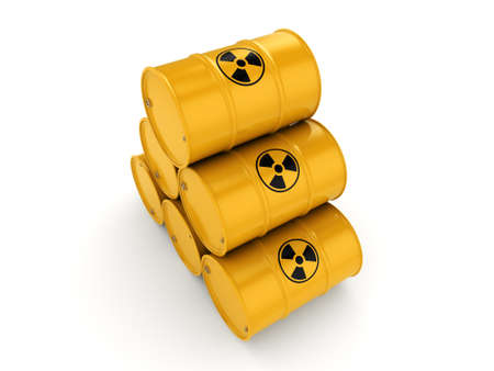 3D rendering yellow barrels with radioactive materials