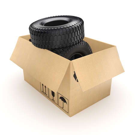 3D rendering a set of tires in a boxの写真素材