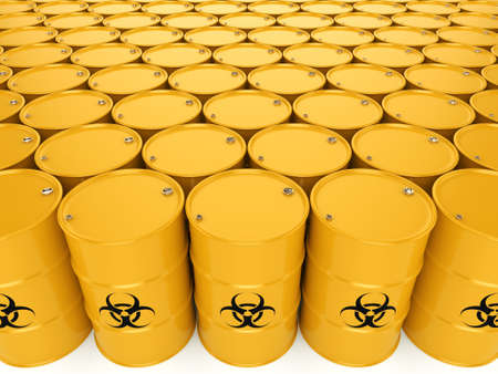 3D rendering yellow barrels with biologically hazardous materials