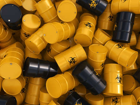 3D rendering yellow barrels with biologically hazardous materialsの写真素材