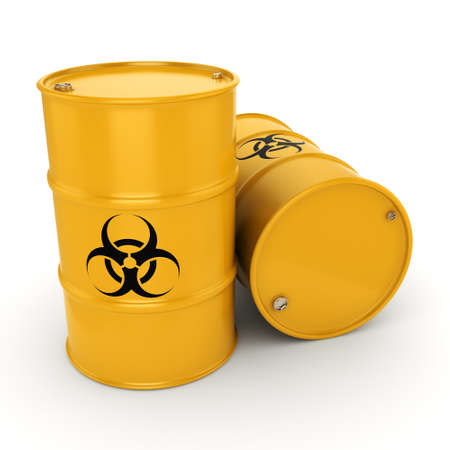 3D rendering yellow barrels with biologically hazardous materialsの写真素材