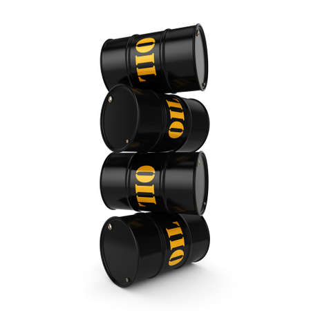 3D rendering Black metal oil barrels on white background