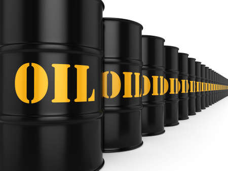 3D rendering Black metal oil barrels on white background