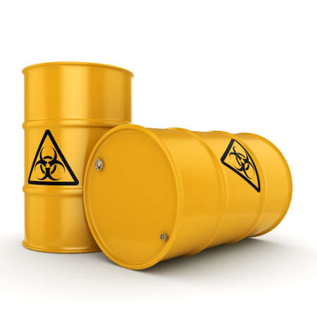 3D rendering yellow barrels with biologically hazardous materials