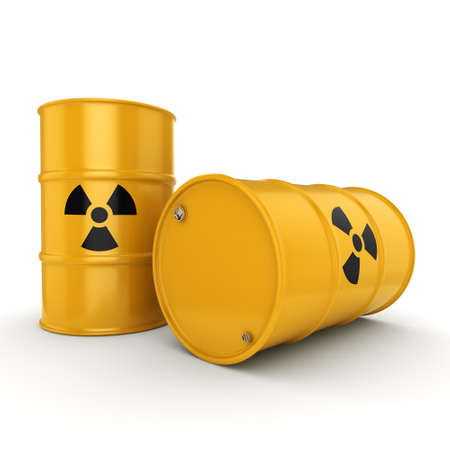 3D rendering yellow barrels with radioactive materials