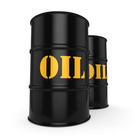 3D rendering Black metal oil barrels on white background