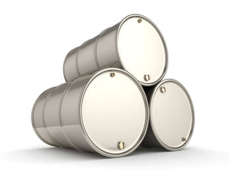 3D rendering Shiny chrome barrels on a white backgroundの写真素材