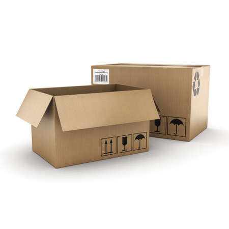 3D rendering cardboard boxes on a white background