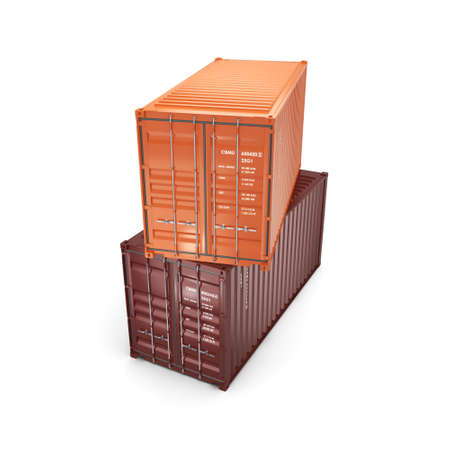 3D rendering the ship a containers on a white background on a white background