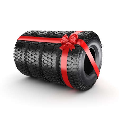 3D rendering set of tires tied with a bowの写真素材