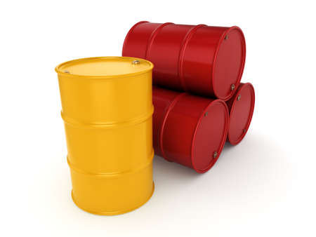 3D rendering red and yellow barrels not contain any inscriptionsの写真素材