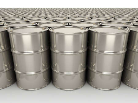 3D rendering Shiny chrome barrels on a white backgroundの写真素材
