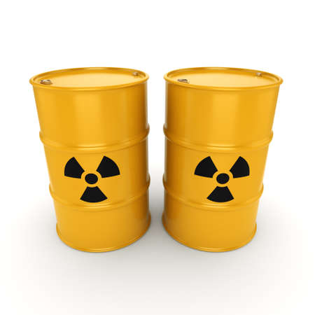 3D rendering yellow barrels with radioactive materialsの写真素材