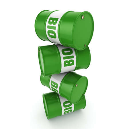 3D rendering green barrels for biofuels with letteringの写真素材
