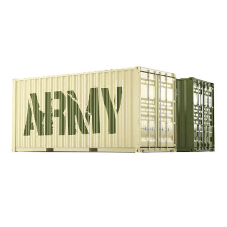 3D rendering ship khaki containers labeled Army