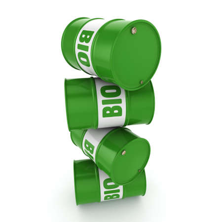 3D rendering green barrels for biofuels with letteringの写真素材