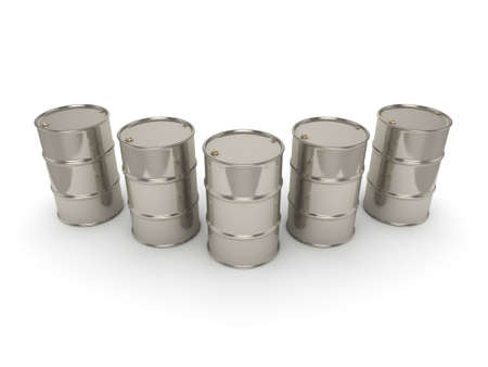 3D rendering Shiny chrome barrels on a white backgroundの写真素材
