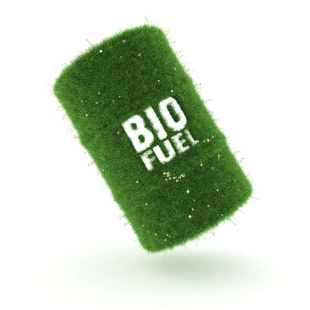3D rendering barrel covered with green grass with biofuelsの写真素材