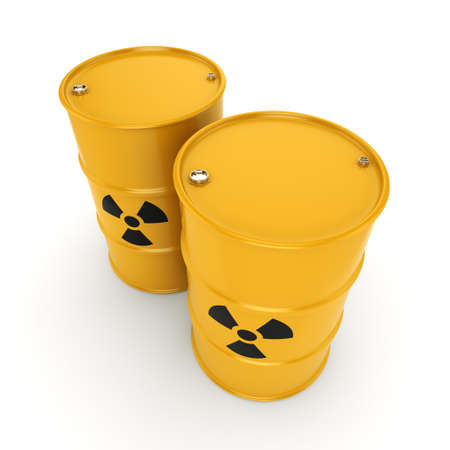3D rendering yellow barrels with radioactive materialsの写真素材