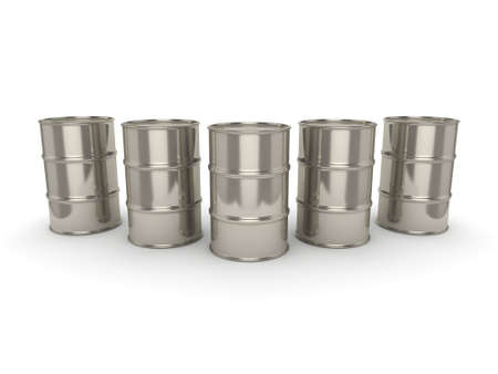 3D rendering Shiny chrome barrels on a white backgroundの写真素材
