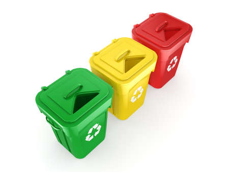 3D rendering Multicolor  recycling isolated bins on white backgroundの写真素材