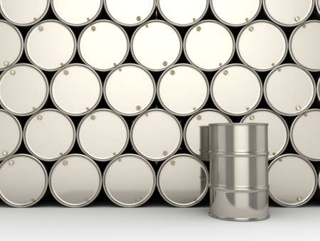 3D rendering Shiny chrome barrels on a white backgroundの写真素材