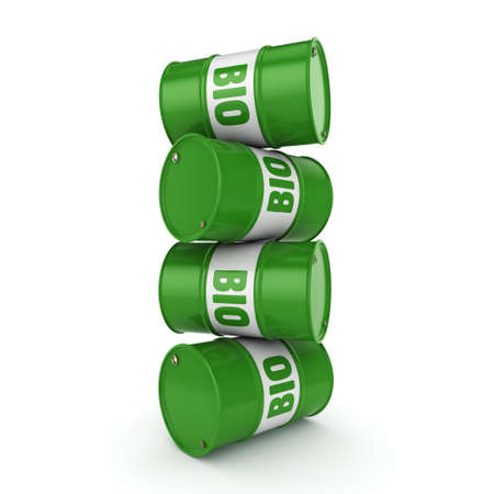 3D rendering green barrels for biofuels with letteringの写真素材