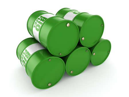 3D rendering green barrels for biofuels with letteringの写真素材