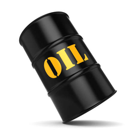 3D rendering Black metal oil barrel on white backgroundの写真素材