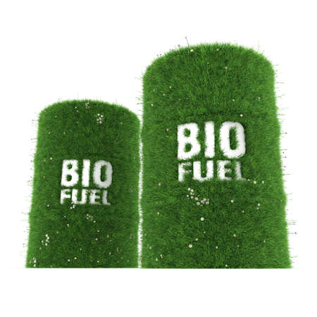 3D rendering barrels covered with green grass with biofuelsの写真素材