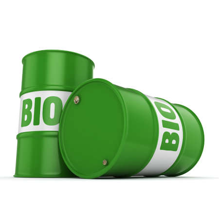 3D rendering green barrels for biofuels with letteringの写真素材