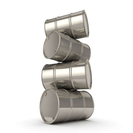 3D rendering Shiny chrome barrels on a white backgroundの写真素材